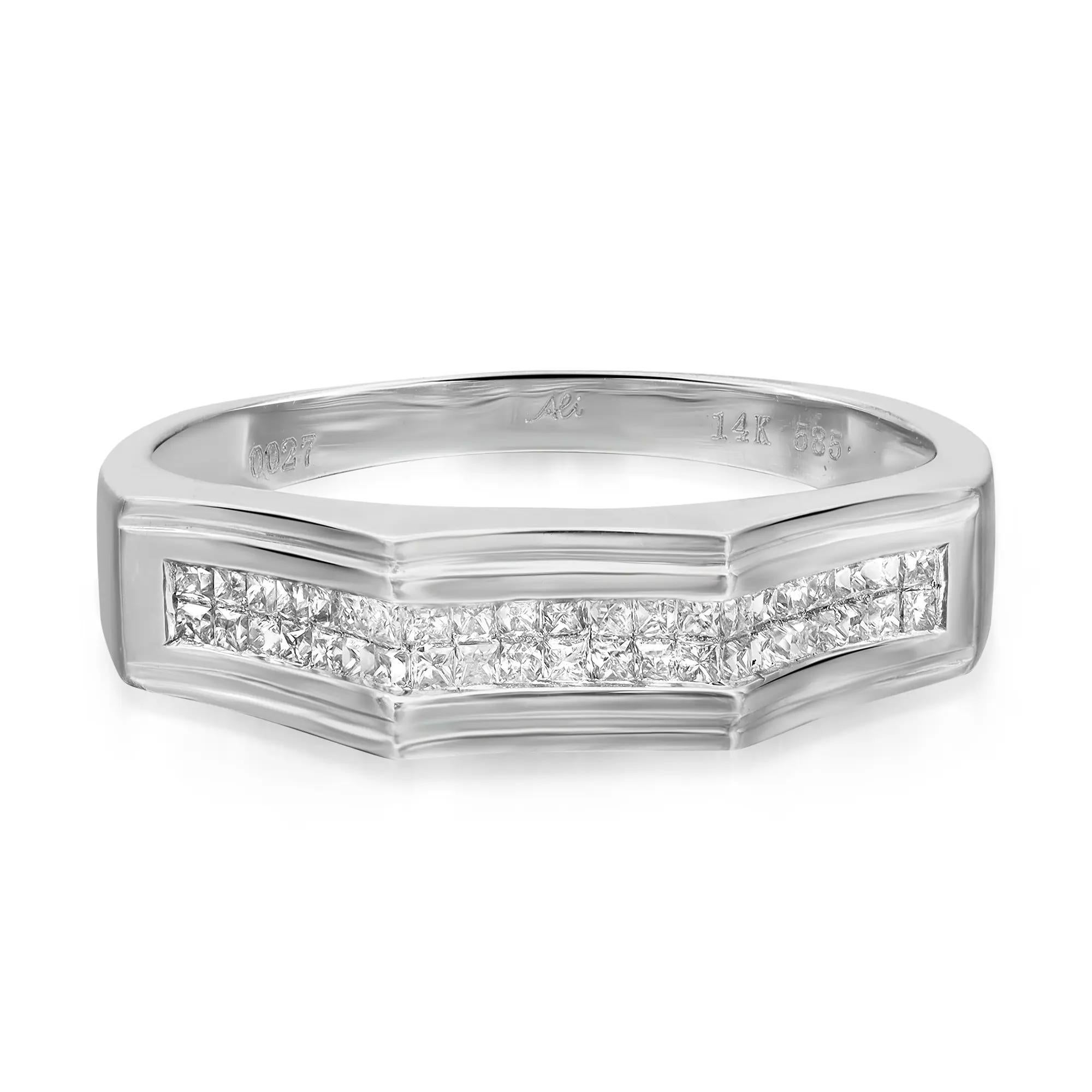 0.92Cttw Channel Set Princess Cut Diamond Mens Wedding Band Ring 14K White Gold