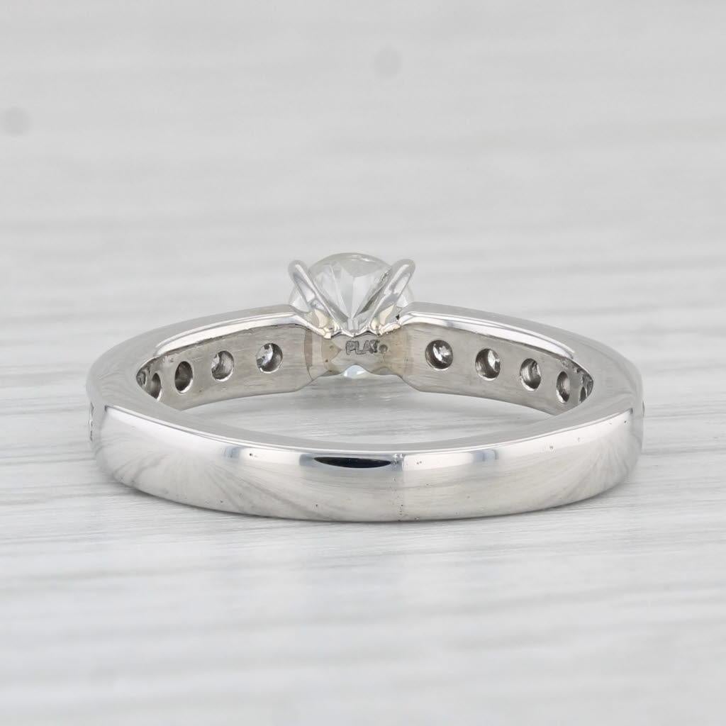 Round Cut 0.92ctw Diamond Engagement Ring Platinum Size 5.25 Round Solitaire w/ Accents For Sale