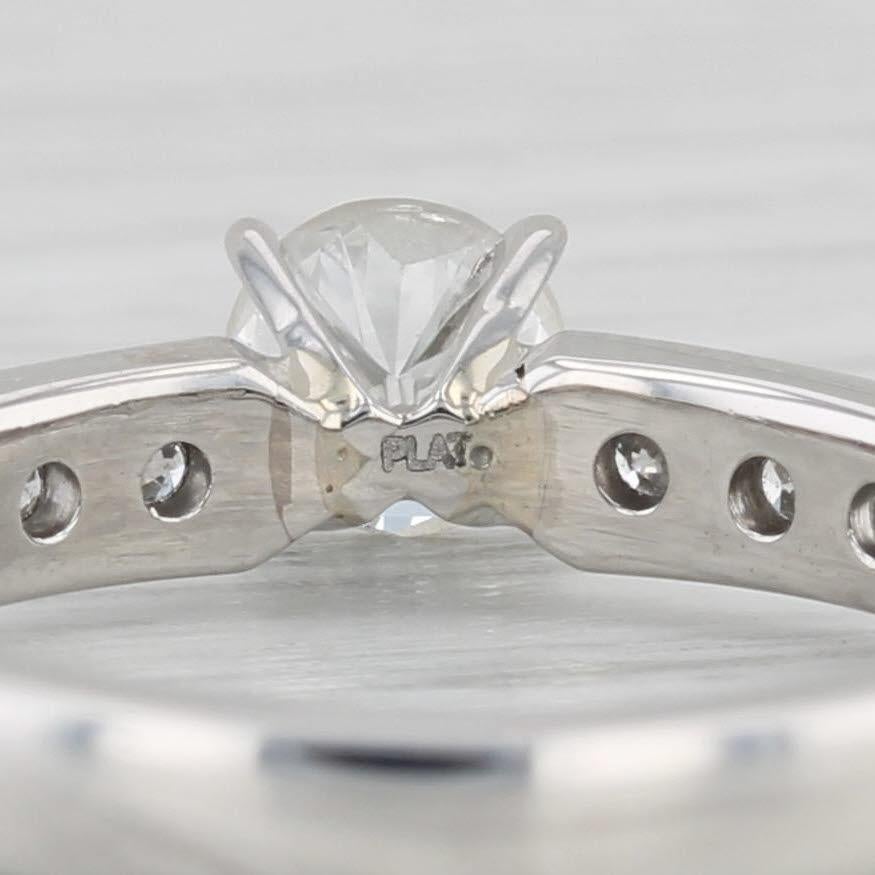 Women's 0.92ctw Diamond Engagement Ring Platinum Size 5.25 Round Solitaire w/ Accents For Sale