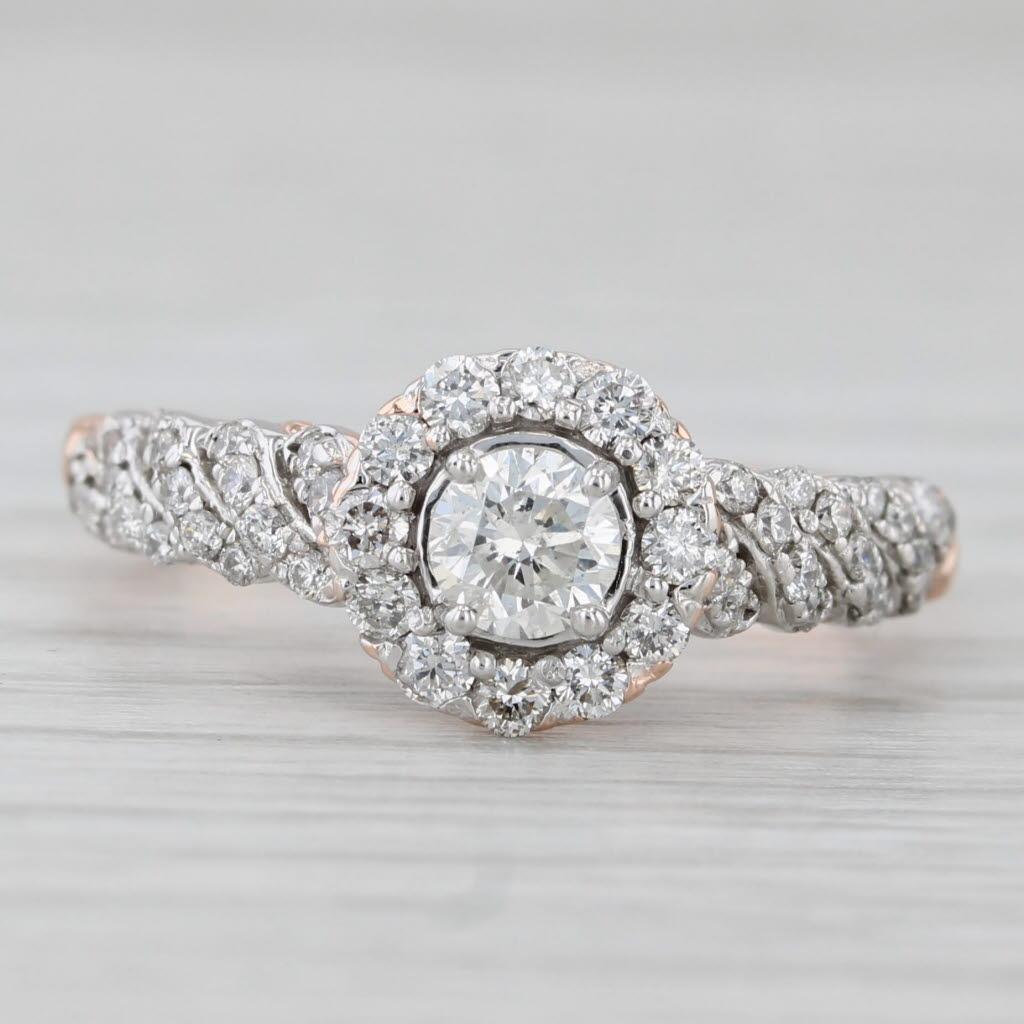 0,92 Karat Diamant Halo Verlobungsring 14k Roségold Größe 7 im Zustand „Gut“ im Angebot in McLeansville, NC