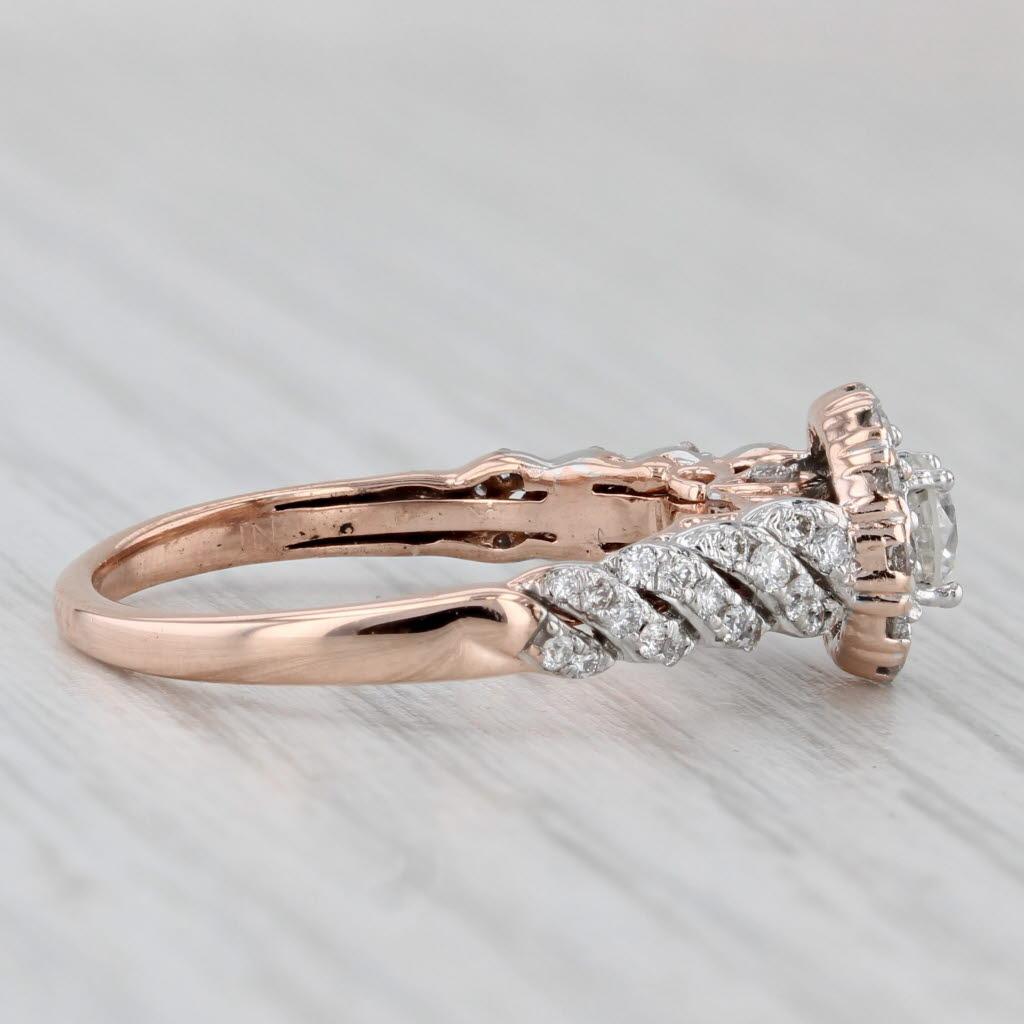 0,92 Karat Diamant Halo Verlobungsring 14k Roségold Größe 7 für Damen oder Herren im Angebot