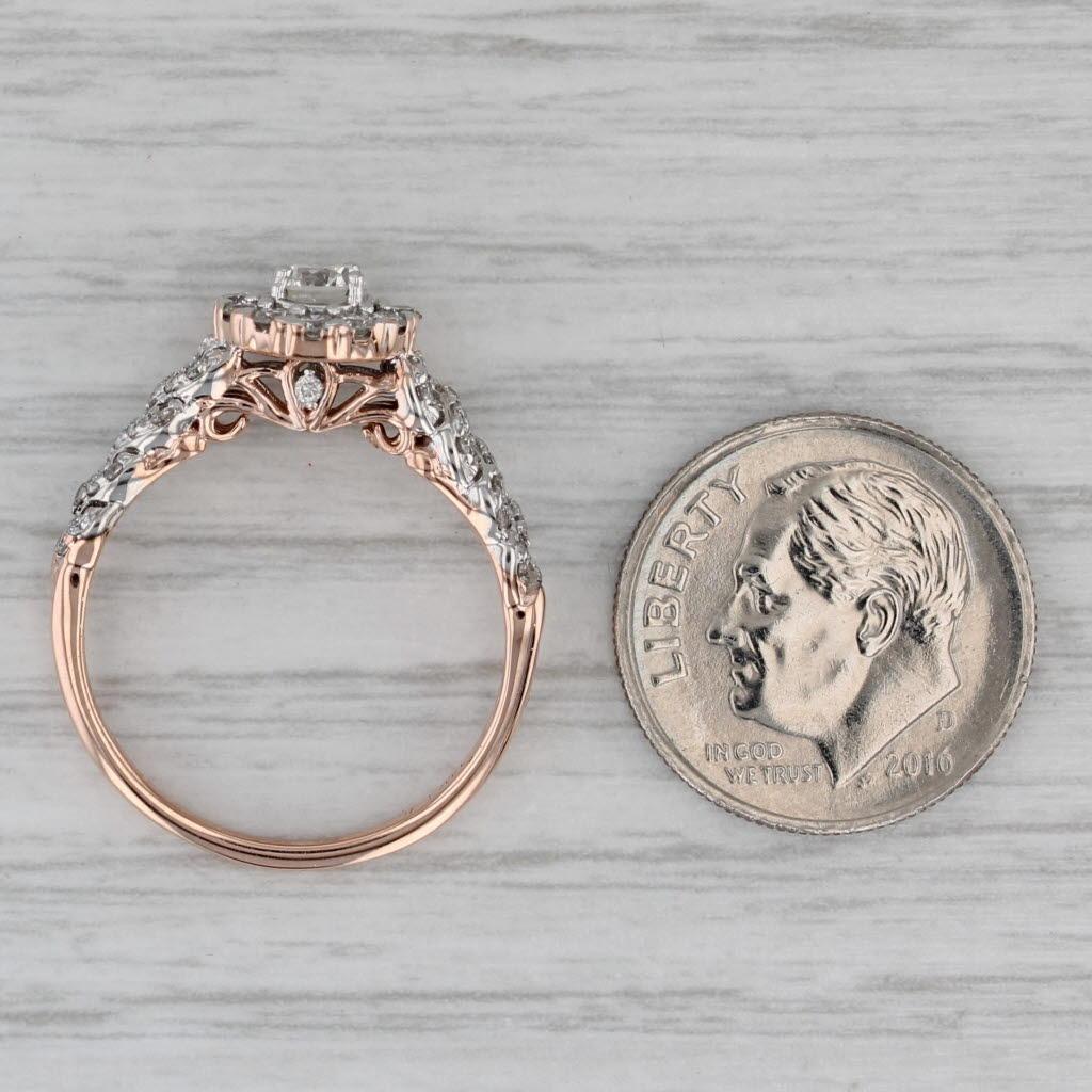 0,92 Karat Diamant Halo Verlobungsring 14k Roségold Größe 7 im Angebot 3
