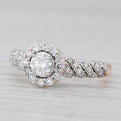 Anello di fidanzamento aureolato con diamante da 0,92 carati in oro rosa 14k, misura 7