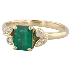 0.92ctw Emerald Diamond 18k Yellow Gold Ring Size 7 GIA