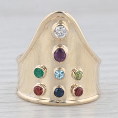 0.92ctw Muli-Gemstone 14K Yellow Gold Shield Statement Ring Size 10.5