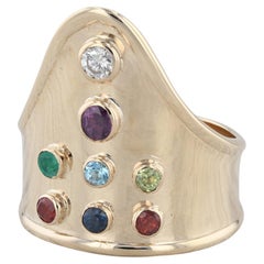 0.92ctw Muli-Gemstone 14K Yellow Gold Shield Statement Ring Size 10.5