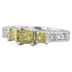 0,92ctw Prinzessin 3-Stein Gelb Diamant Ring 18k Weißgold Größe 4,75 Engagement