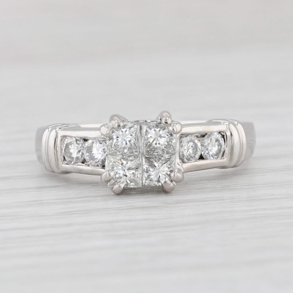 Gemstone Information:
- Natural Diamonds - princess
Total Carats - 0.63ctw
Cut - Princess Brilliant
Color - H
Clarity - VS2

- Natural Diamonds -
Total Carats - 0.29ctw
Cut - Round Brilliant
Color - H
Clarity - SI1 - SI2

Metal: Platinum
Weight: 8.4