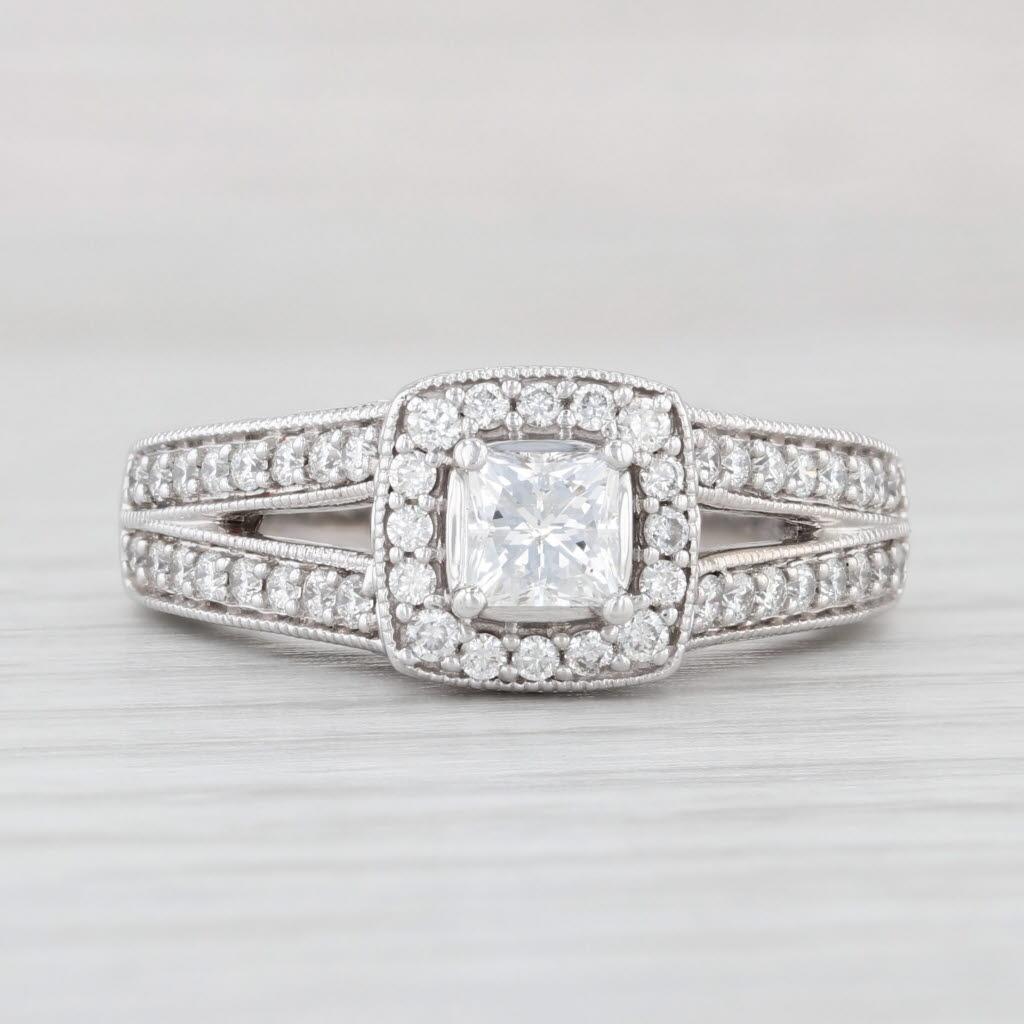 Princess Cut 0.92ctw Princess Diamond Halo Engagement Ring 14k White Gold Size 7.25