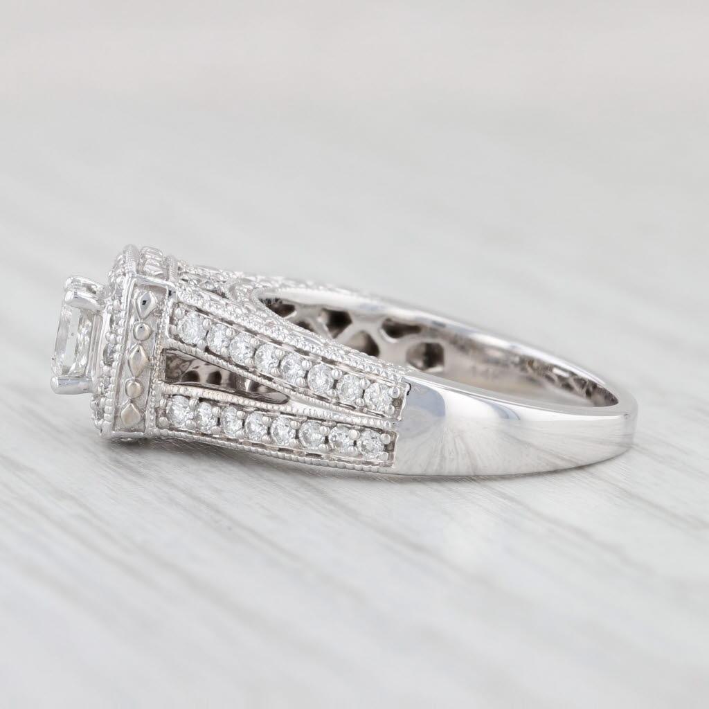 0.92ctw Princess Diamond Halo Engagement Ring 14k White Gold Size 7.25 In Good Condition In McLeansville, NC