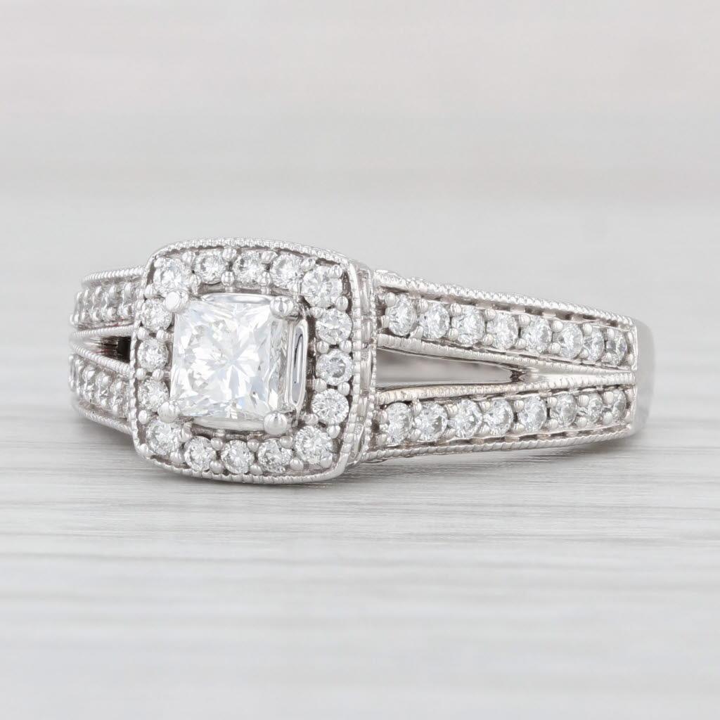 Women's 0.92ctw Princess Diamond Halo Engagement Ring 14k White Gold Size 7.25