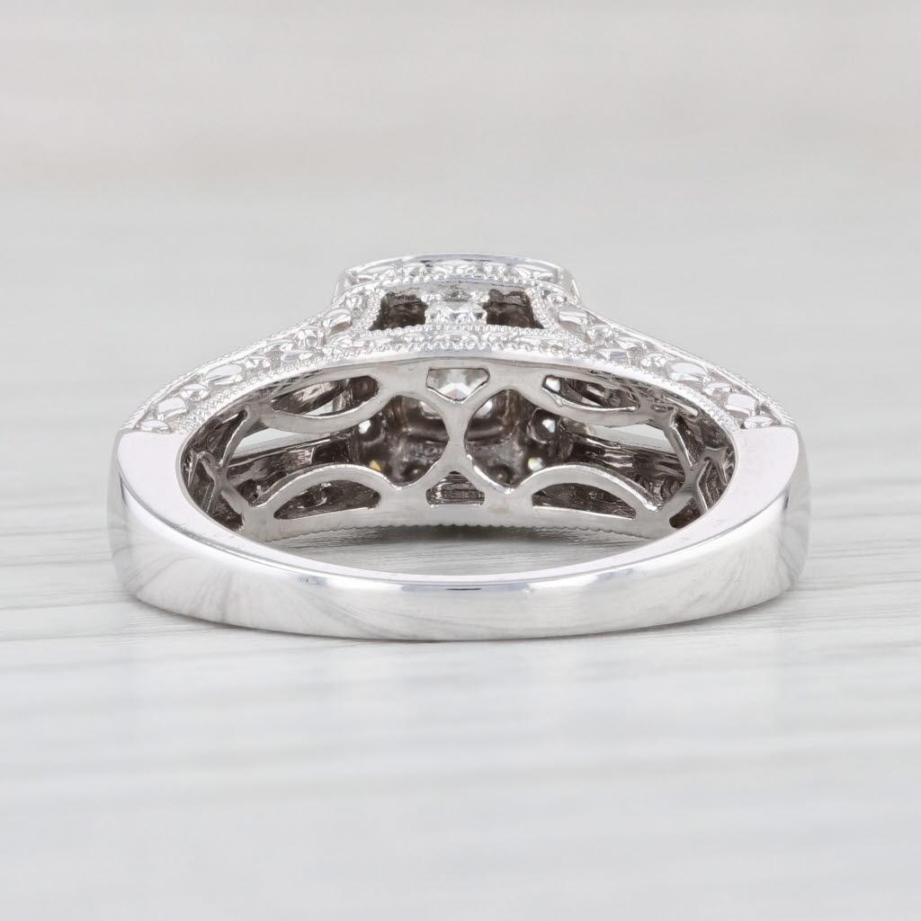 0.92ctw Princess Diamond Halo Engagement Ring 14k White Gold Size 7.25 2