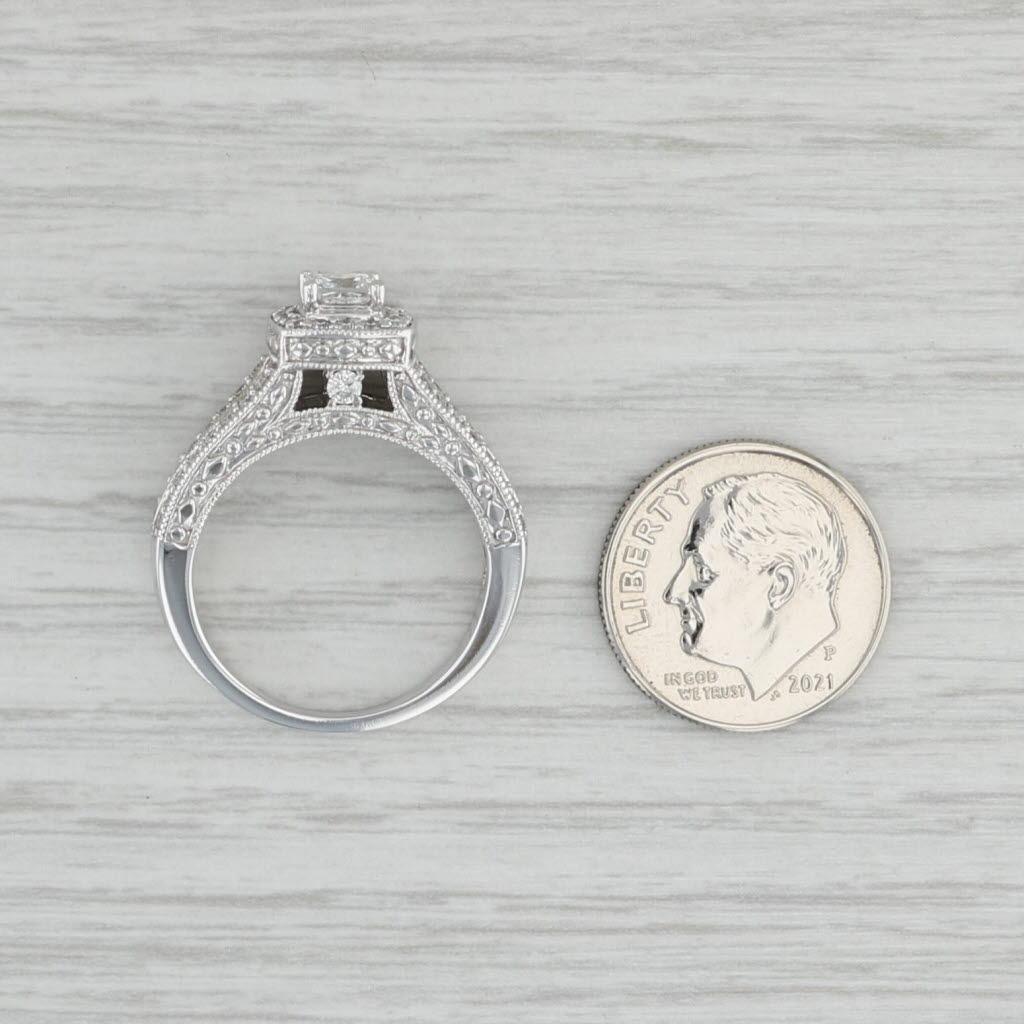 0.92ctw Princess Diamond Halo Engagement Ring 14k White Gold Size 7.25 4