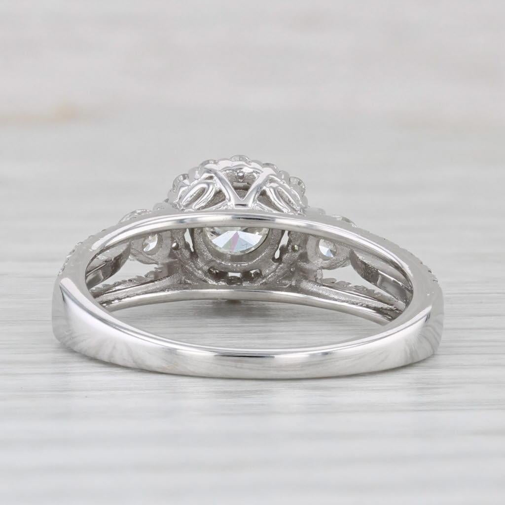 Round Cut 0.92ctw Round Diamond Halo Engagement Ring 14k White Gold Size 7 Bridal For Sale