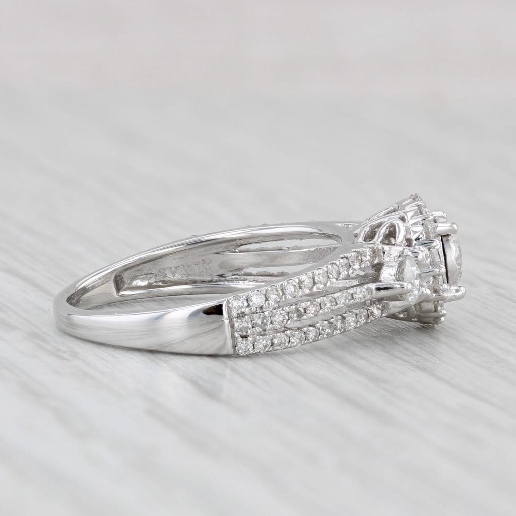 Women's 0.92ctw Round Diamond Halo Engagement Ring 14k White Gold Size 7 Bridal For Sale