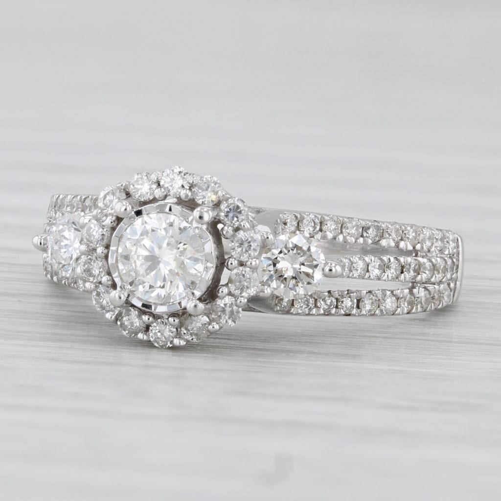 0.92ctw Round Diamond Halo Engagement Ring 14k White Gold Size 7 Bridal For Sale 1