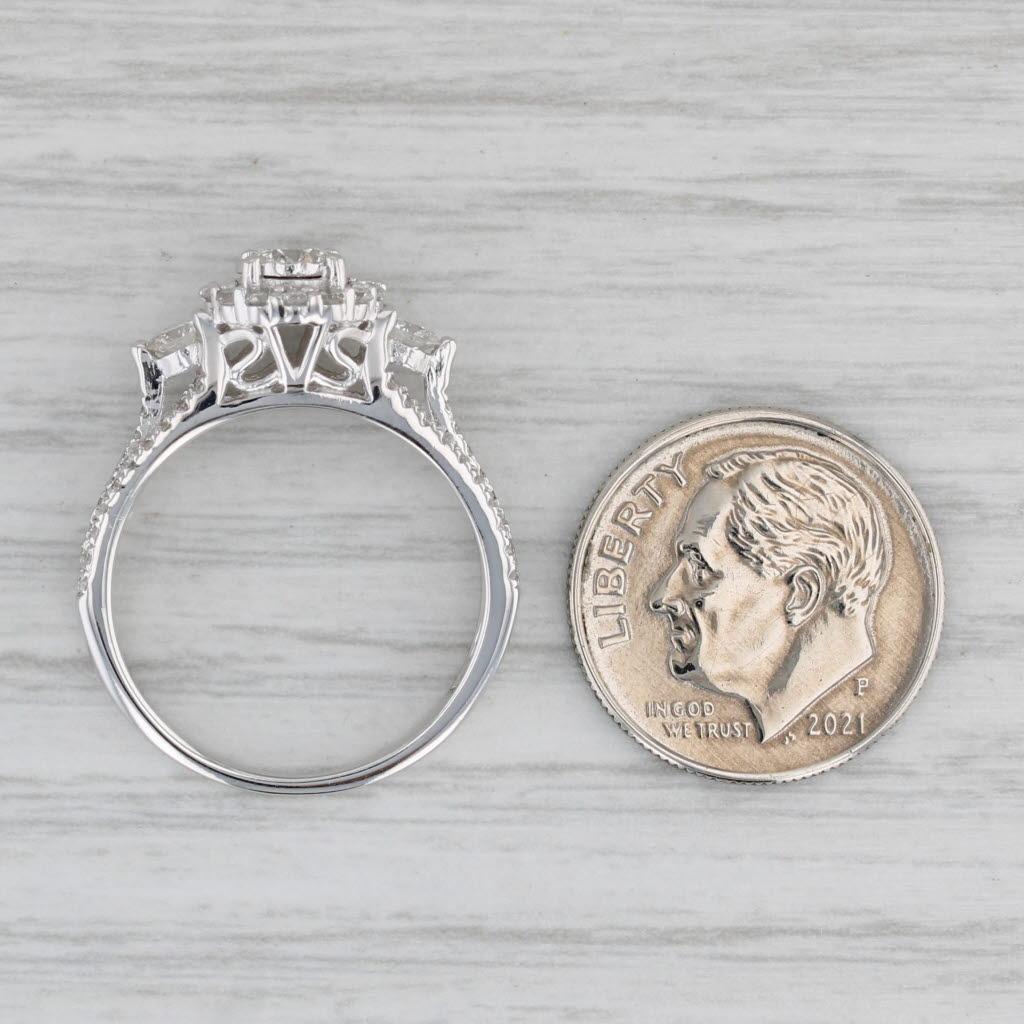 0.92ctw Round Diamond Halo Engagement Ring 14k White Gold Size 7 Bridal For Sale 3