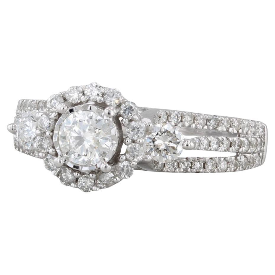 0.92ctw Round Diamond Halo Engagement Ring 14k White Gold Size 7 Bridal
