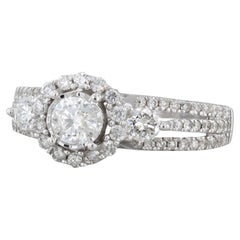 0,92 ctw runder Diamant Halo Verlobungsring 14k Weißgold Größe 7 Braut