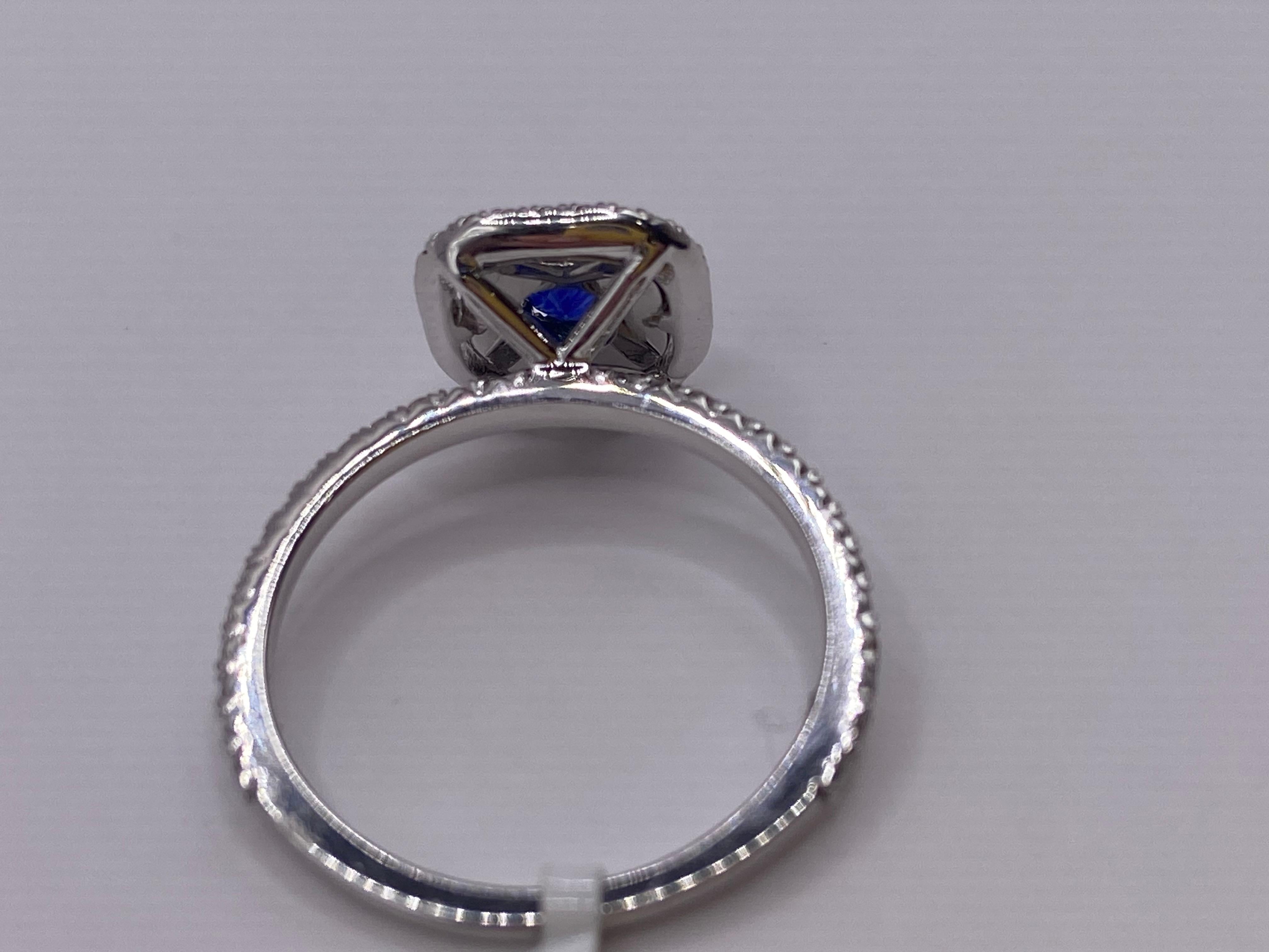 0.92ctw Round Sapphire & Diamond Double Halo Ring in 18KT White Gold In New Condition For Sale In New York, NY