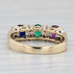 0.92ctw Ruby Sapphire Emerald Diamond Ring 18k Yellow Gold Size 5.5 3-Stone