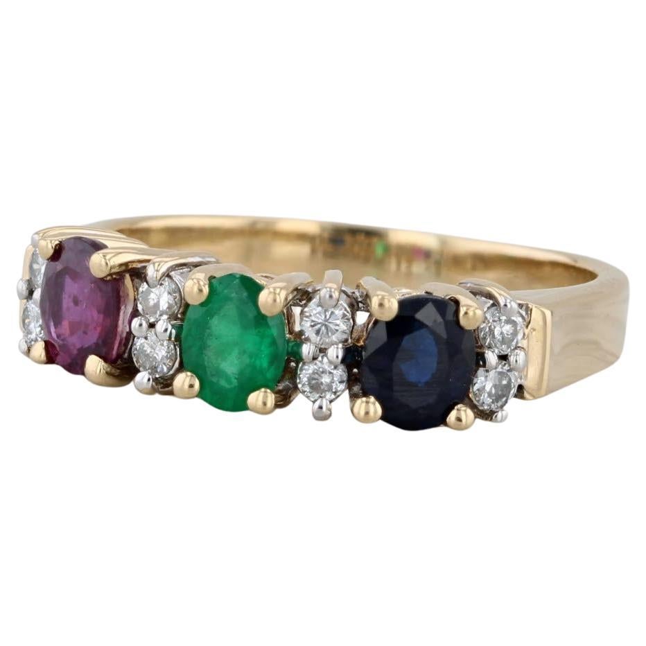0.92ctw Ruby Sapphire Emerald Diamond Ring 18k Yellow Gold Size 5.5 3-Stone