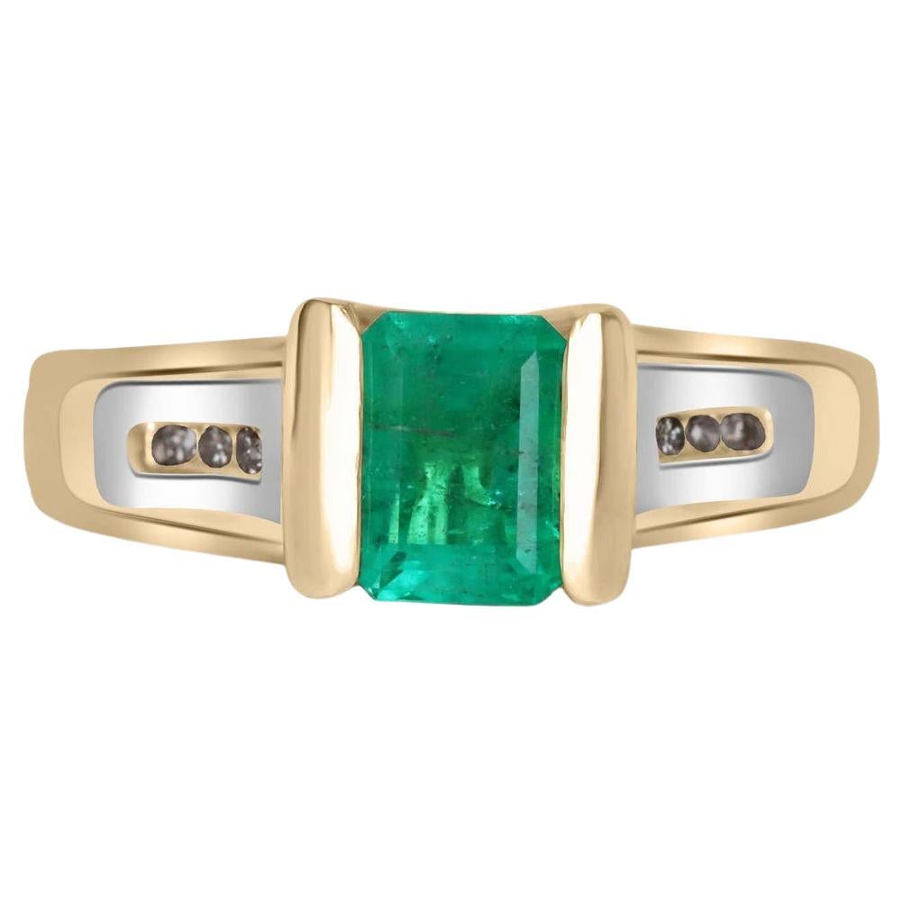 0.92tcw 14K Colombian Emerald, Emerald Cut and Diamond Accent Ring