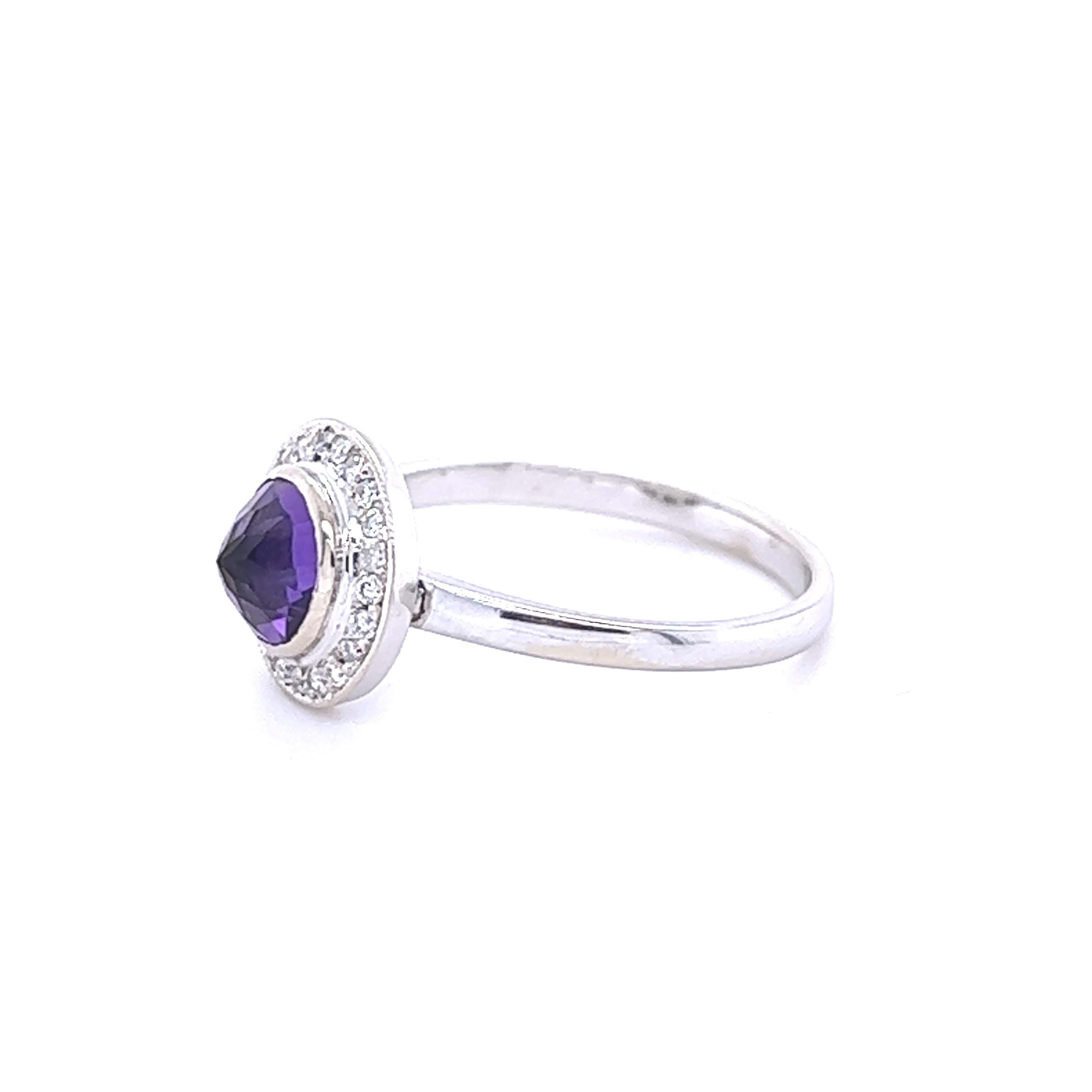Contemporary 0.93 Carat Amethyst Diamond White Gold Ring For Sale