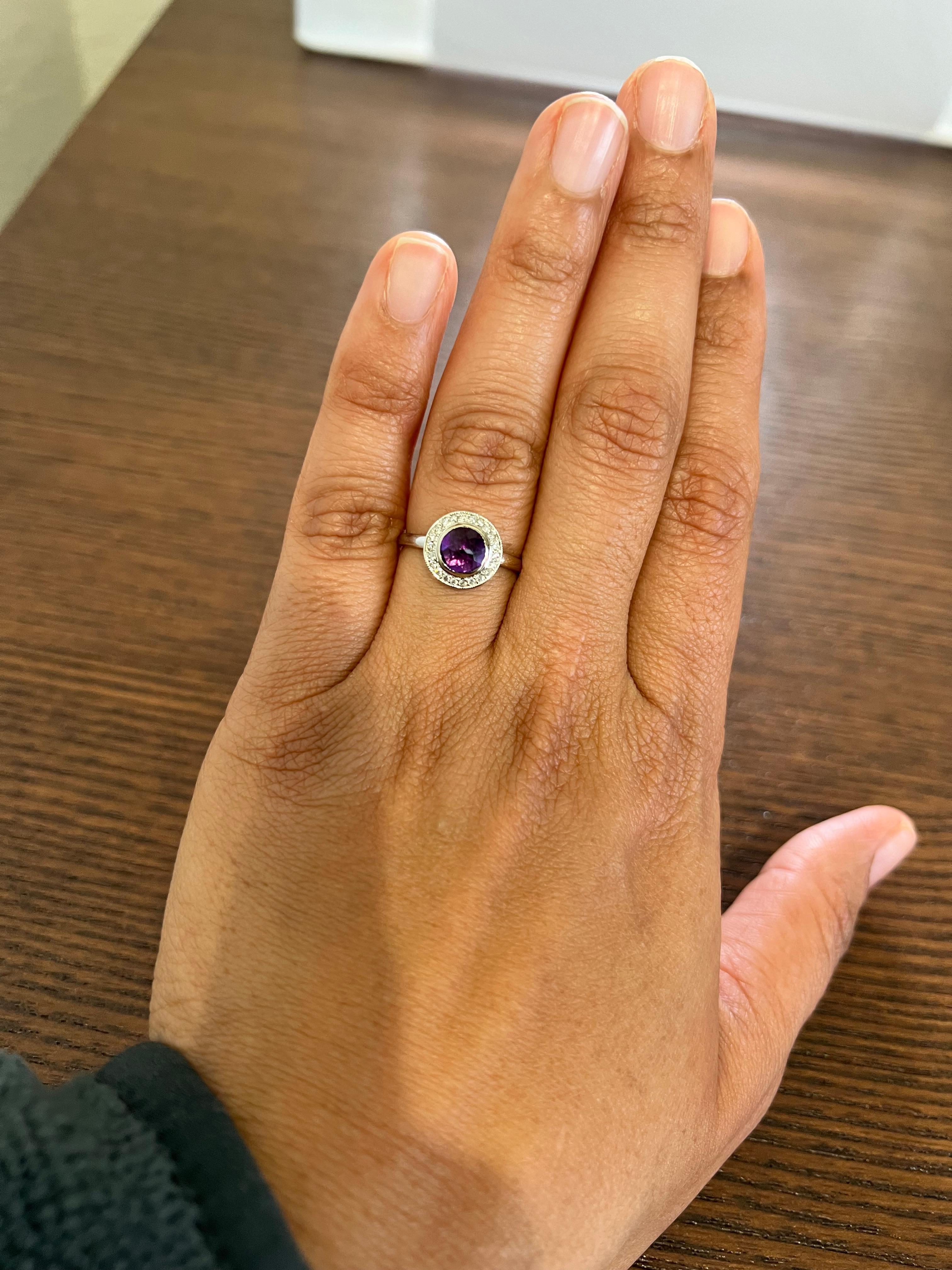 0.93 Carat Amethyst Diamond White Gold Ring In New Condition For Sale In Los Angeles, CA