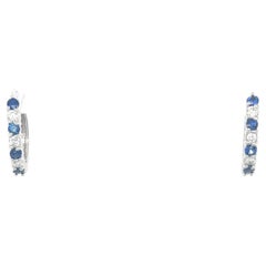 0.93 Carat Blue Sapphire Diamond White Gold Earrings