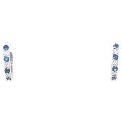 0.93 Carat Blue Sapphire Diamond White Gold Earrings