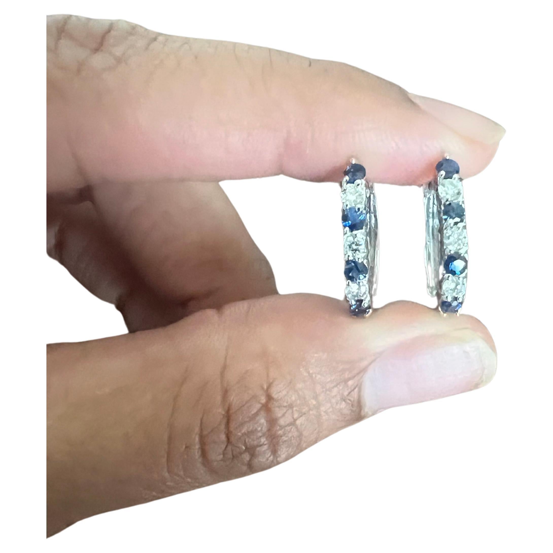 0.93 Carat Blue Sapphire Diamond White Gold Earrings For Sale