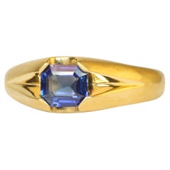 0.93 Carat Emerald-Cut Ceylon Blue Sapphire 22K Gold Solitaire Split-Shank Ring