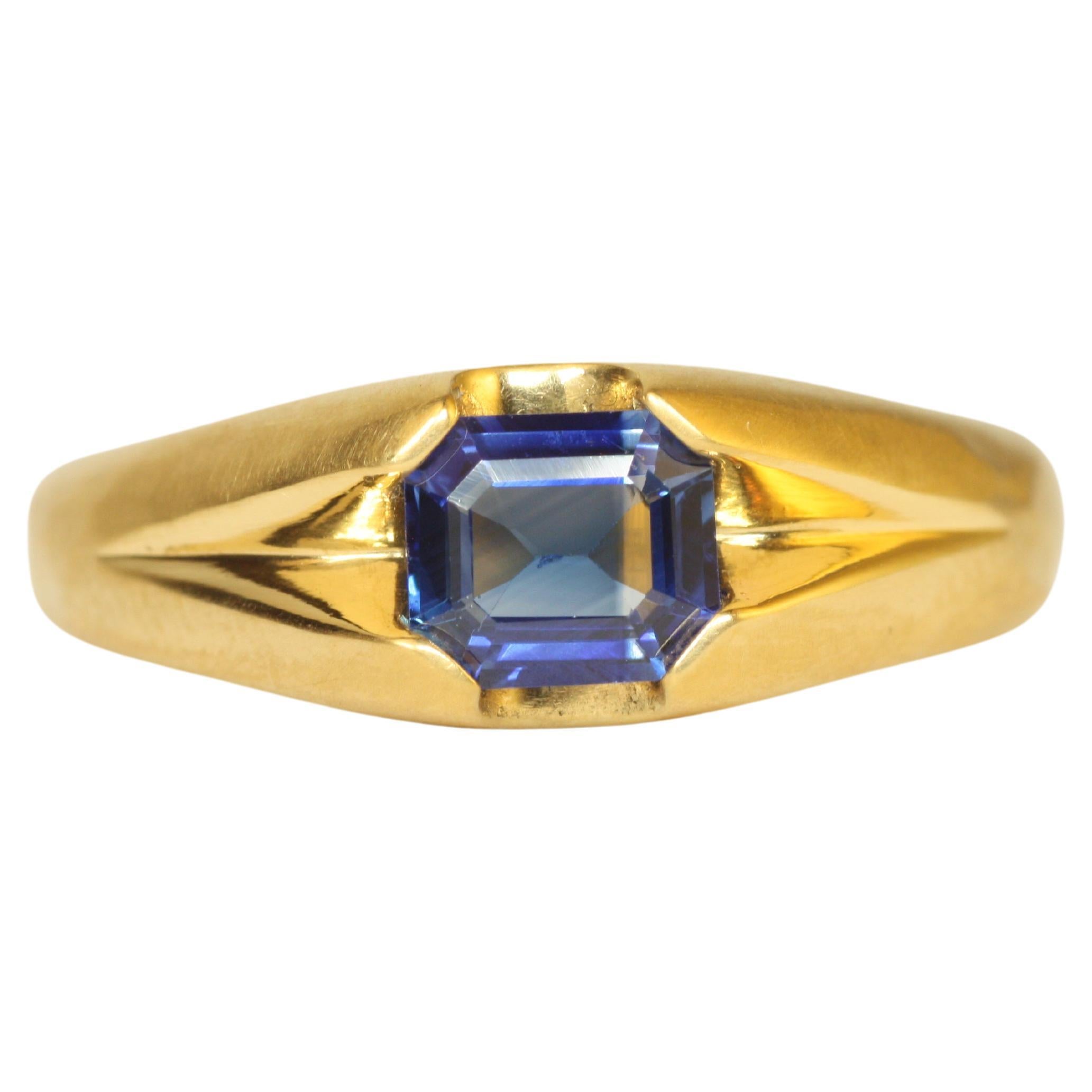 0.93 Carat Emerald-Cut Ceylon Blue Sapphire 22K Gold Solitaire Split-Shank Ring