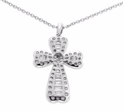 0.93 Carat Diamond 18 Karat Gold Cross Pendant 14 Karat Gold Chain Necklace