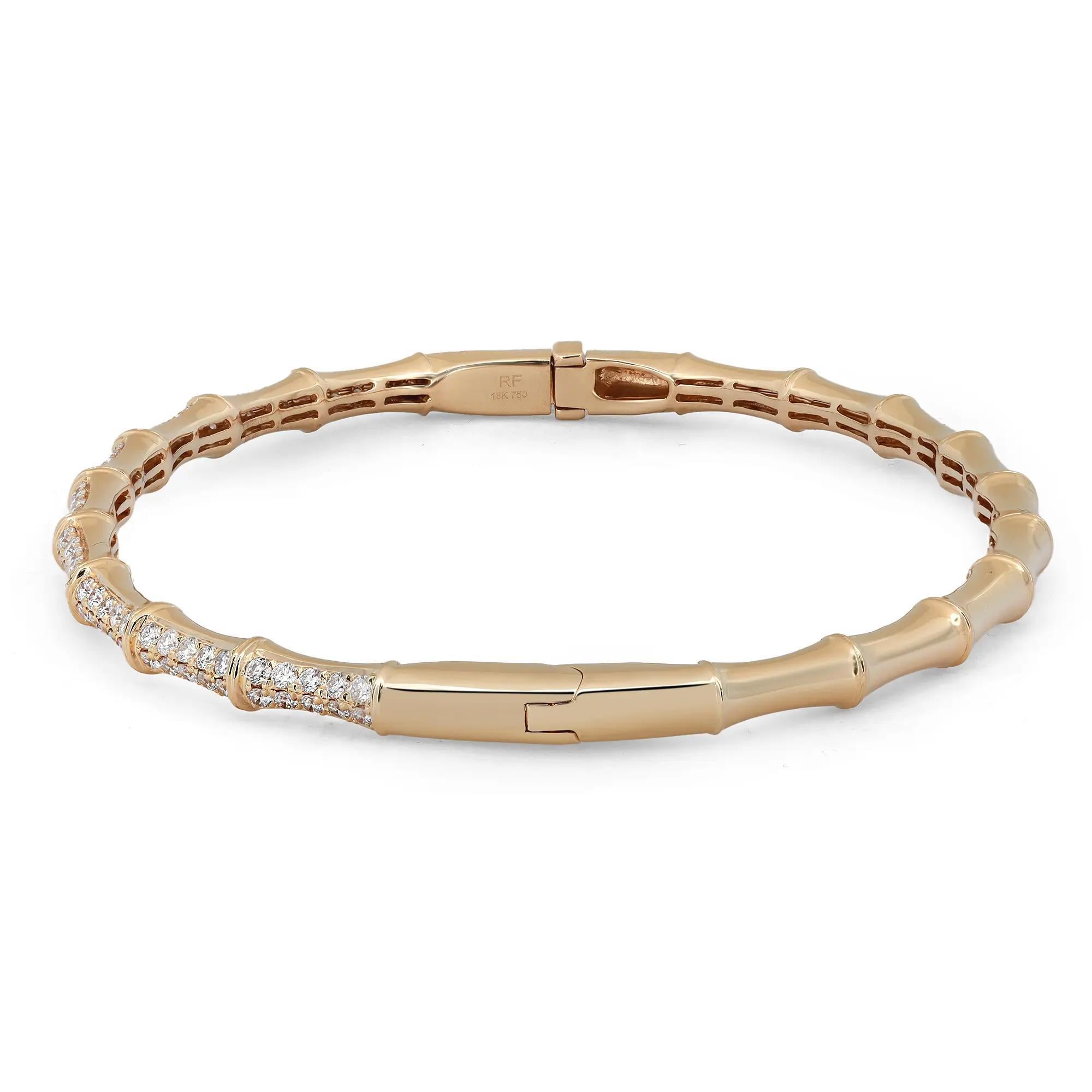 Introducing our 0.93 Carat Diamond Bamboo Bangle Bracelet, a radiant fusion of nature-inspired elegance and timeless sophistication. Crafted in lustrous 18K yellow gold, this bracelet celebrates the fluidity and grace of bamboo, delicately captured