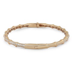 1.00 Carat Diamond Bamboo Bangle Bracelet 18K Yellow Gold