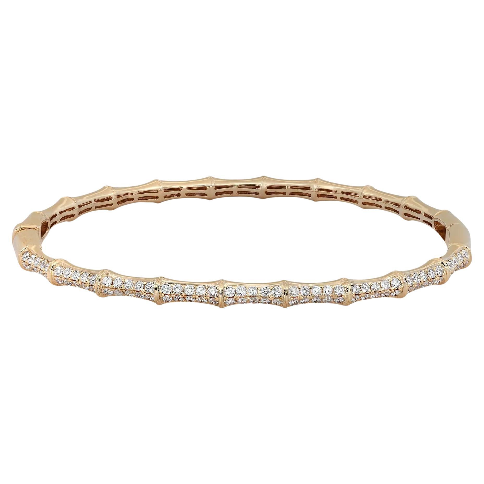 Bracelet jonc bambou en or jaune 18 carats avec diamants de 0,93 carat