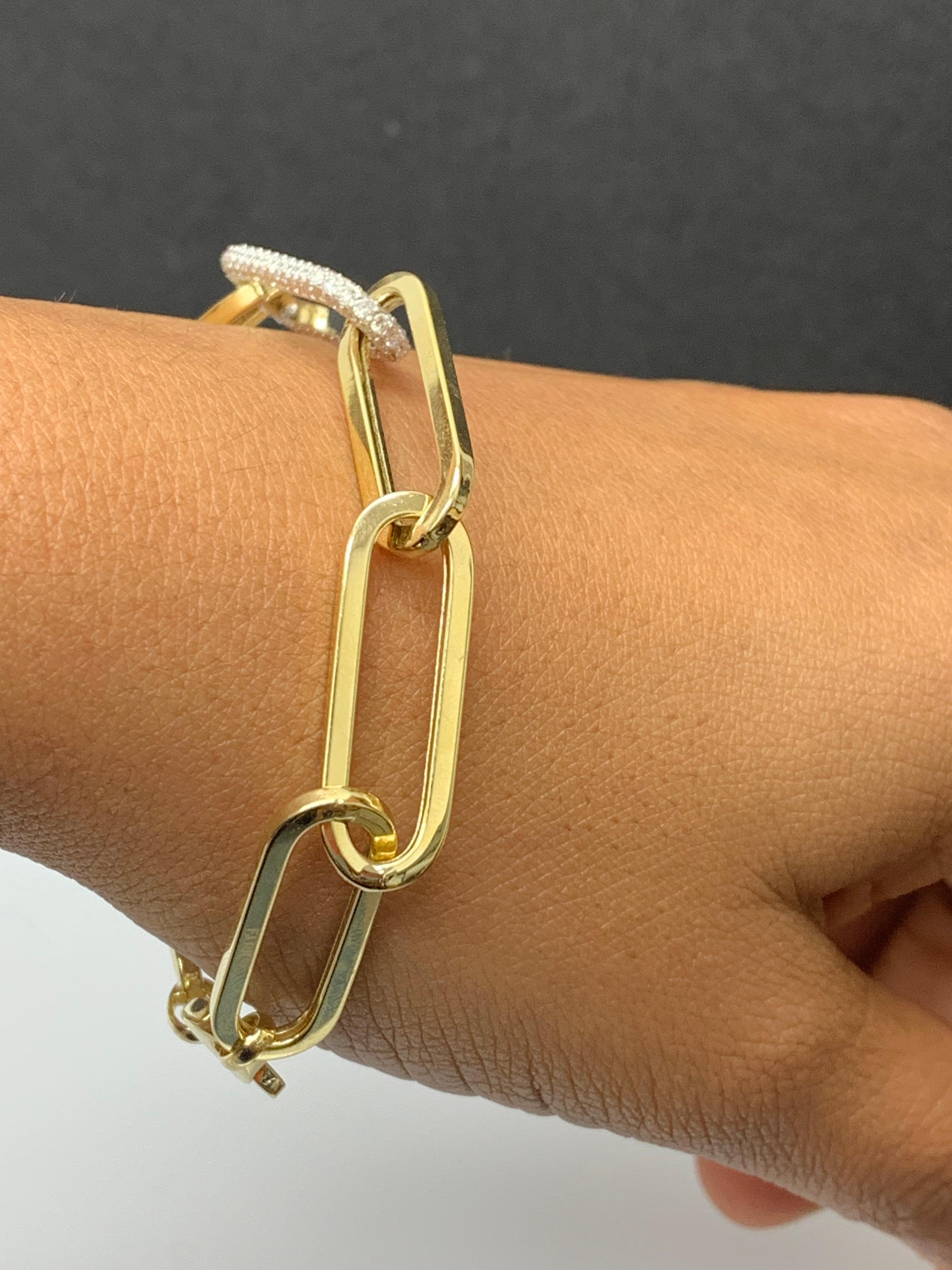 0.93 Carat Diamond Paper Clip Bracelet in 14K Yellow Gold and White Gold For Sale 1