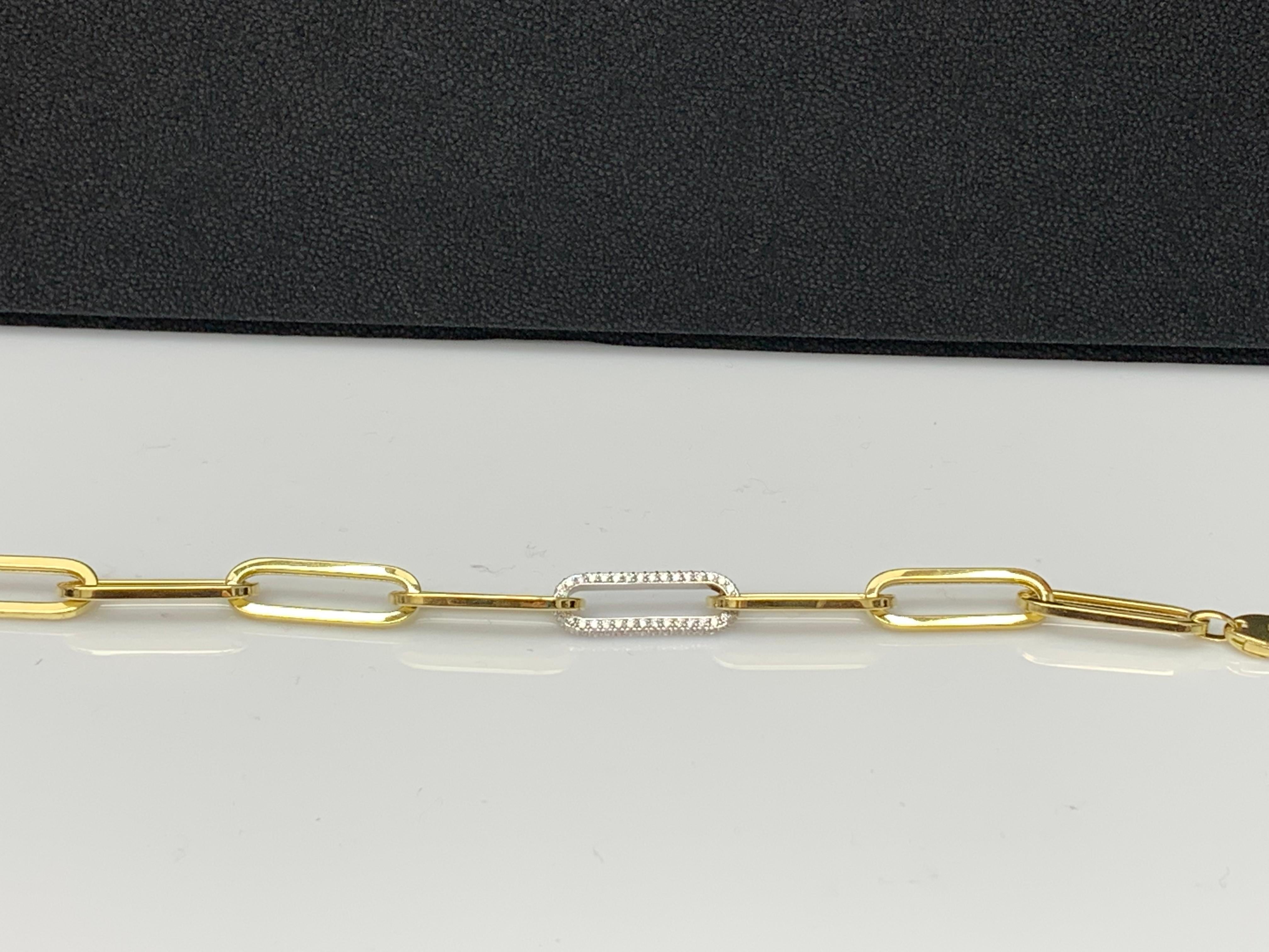 0.93 Carat Diamond Paper Clip Bracelet in 14K Yellow Gold and White Gold For Sale 4