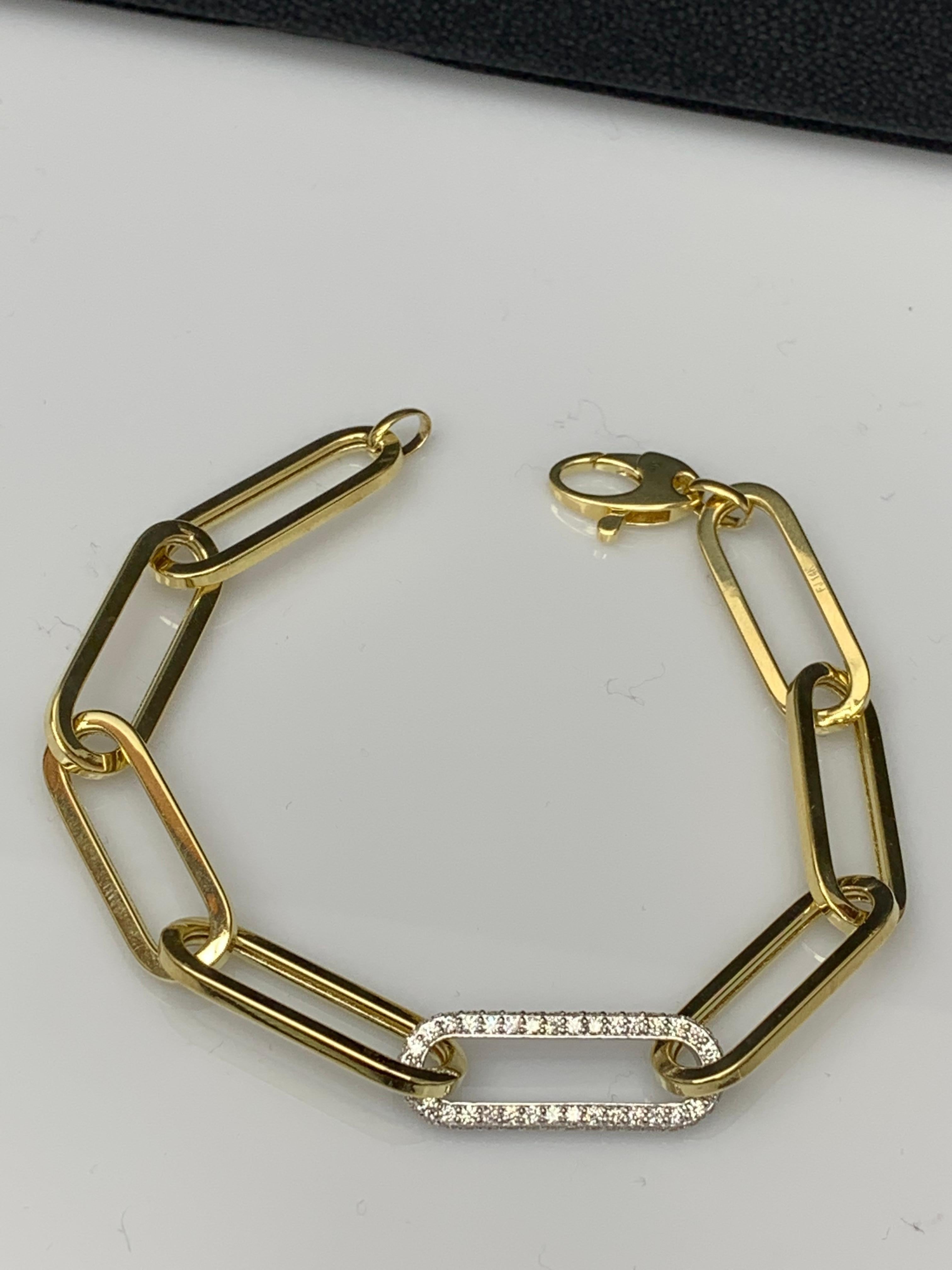 0.93 Carat Diamond Paper Clip Bracelet in 14K Yellow Gold and White Gold For Sale 5