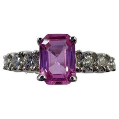 0.93 Carat Emerald-Cut Pink Sapphire Diamond Engagement Ring