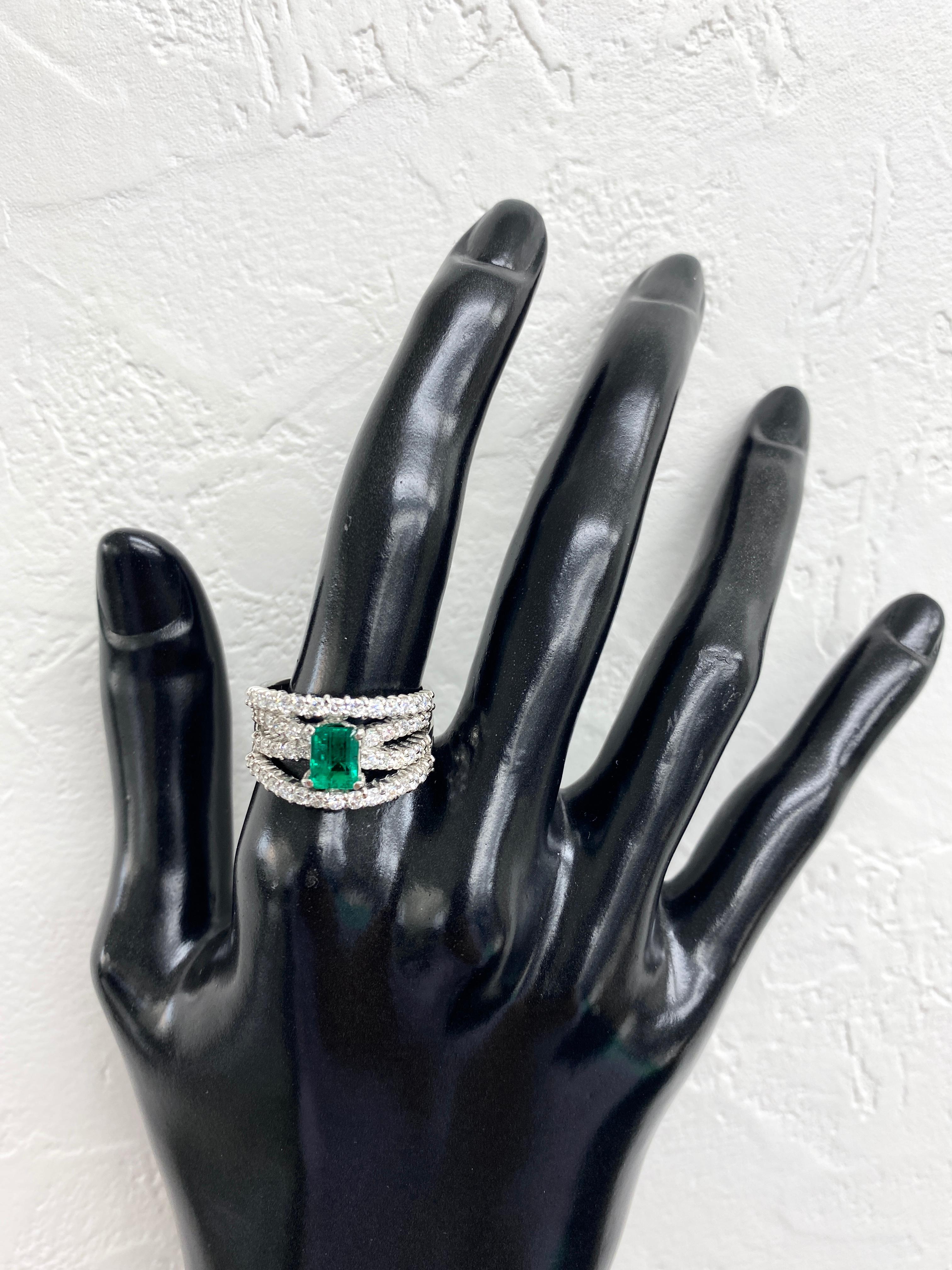 Women's 0.93 Carat, Natural, Colombian Emerald and Diamond Ring Set in Platinum