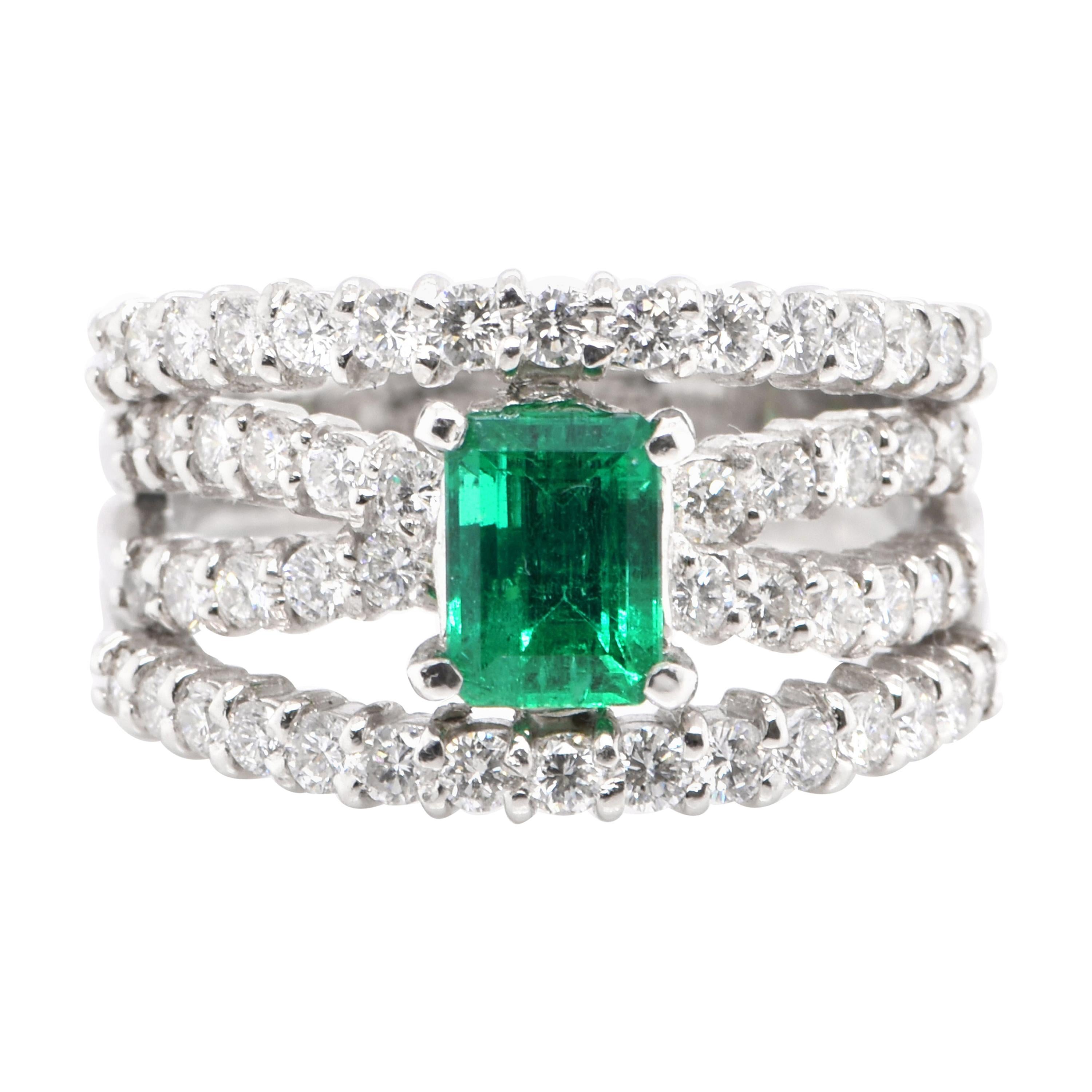 0.93 Carat, Natural, Colombian Emerald and Diamond Ring Set in Platinum