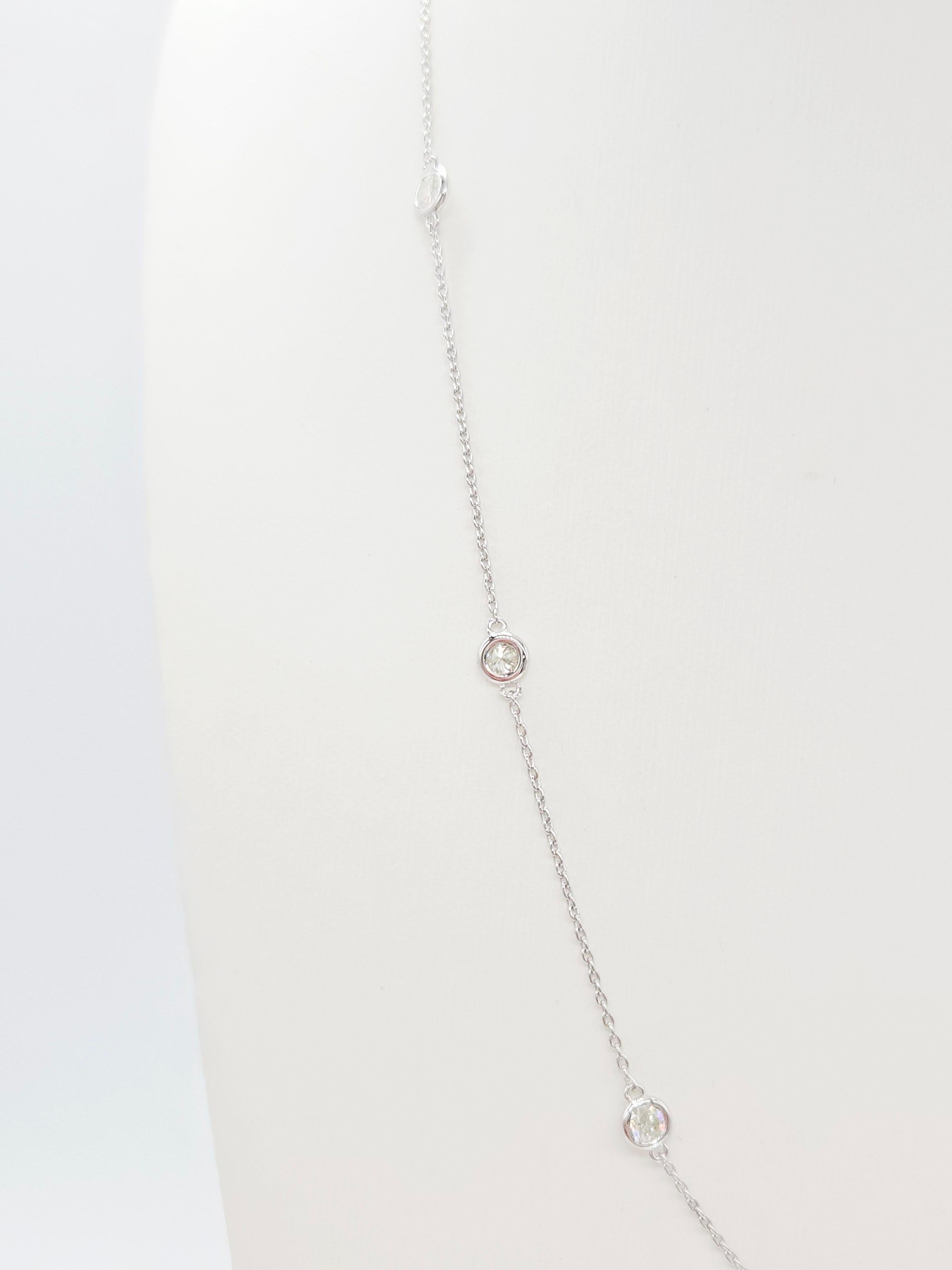 Taglio rotondo Collana di diamanti naturali da 0,93 carati in oro bianco 14 carati da 18''. in vendita