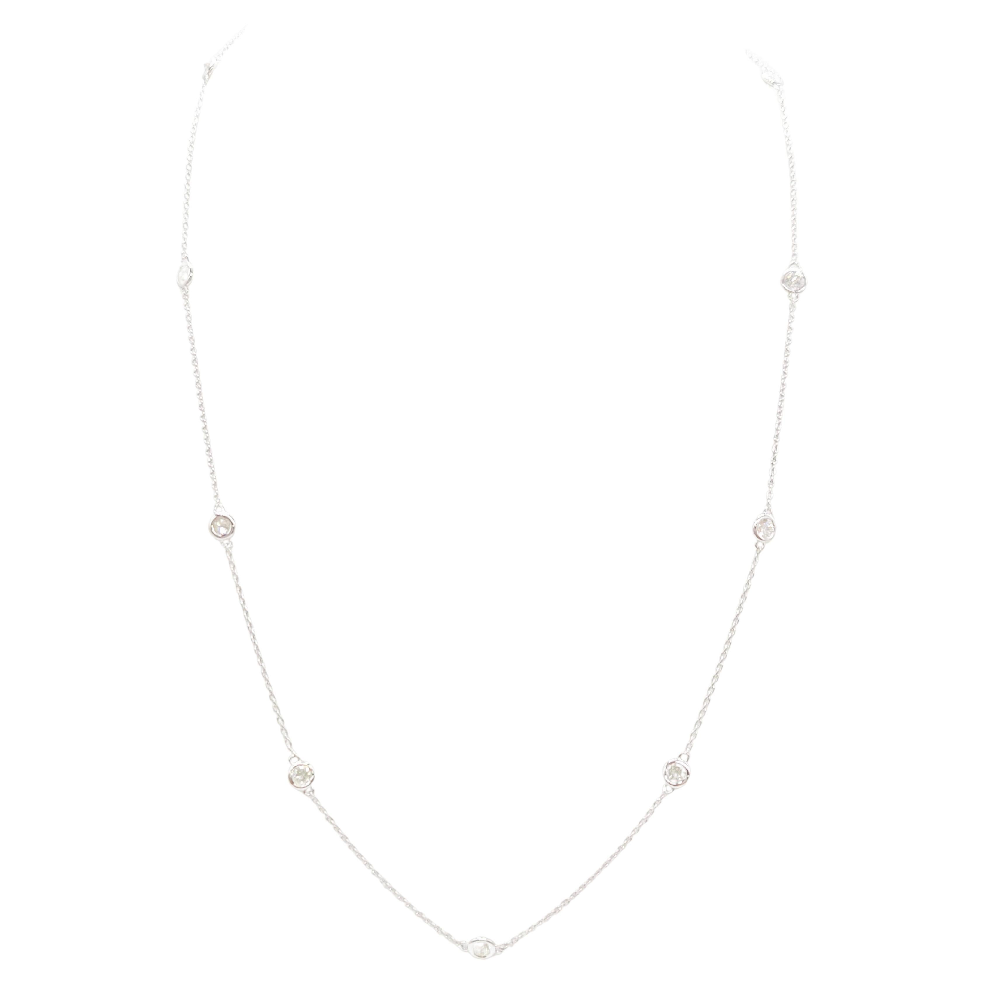 Collar de diamantes naturales de 0,93 quilates en oro blanco de 14 quilates 18''