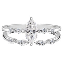 0.93 Carat Natural Diamond Marquise Solitaire & Guard Band Set 18K White Gold