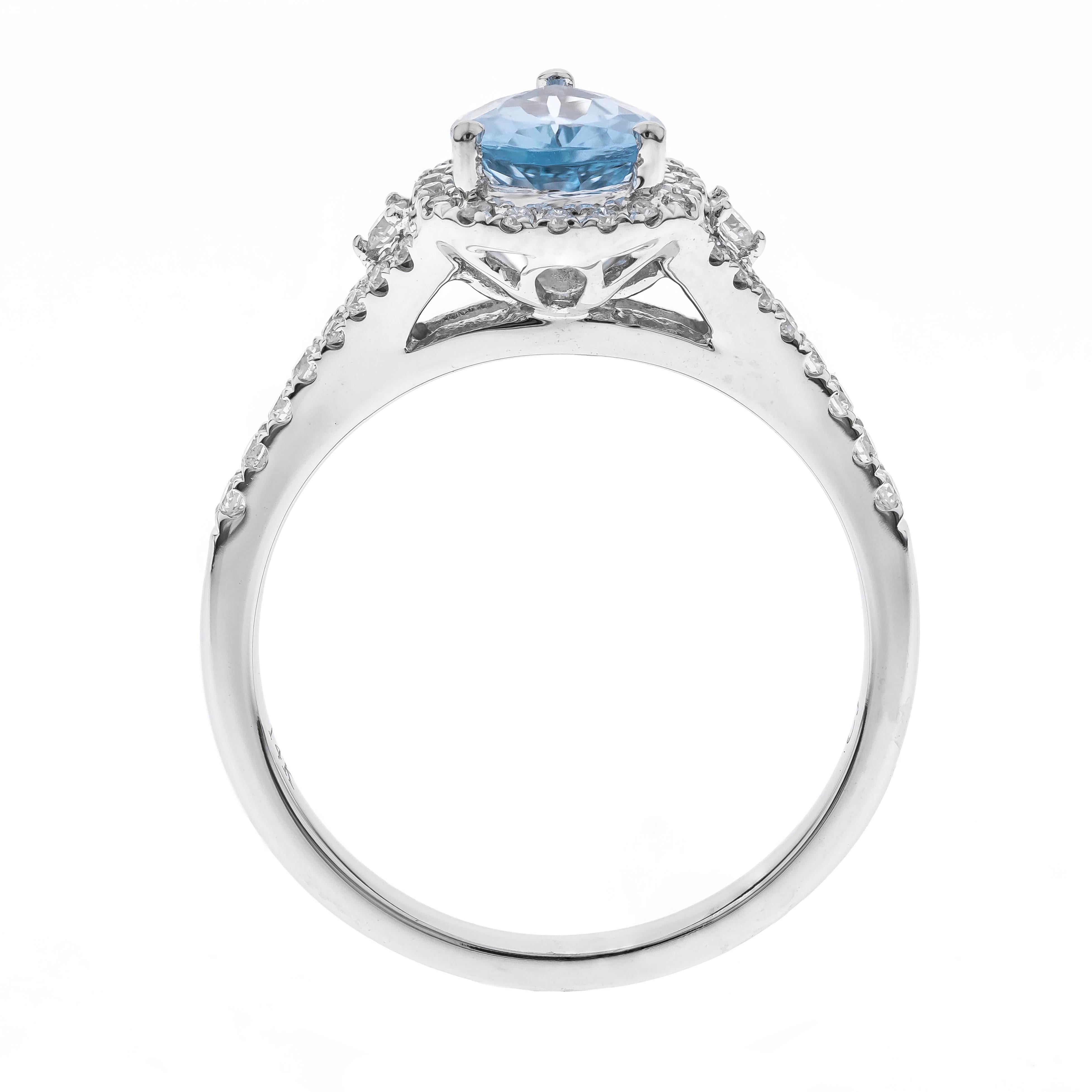 Stunning, timeless and classy eternity Unique ring. Decorate yourself in luxury with this Gin & Grace ring. The 14k White Gold jewelry boasts Fancy Cushion cut London Blue Topaz (1 pcs) 0.92 Carat and Round-Cut Diamond (46 pcs) 0.31 Carat accent