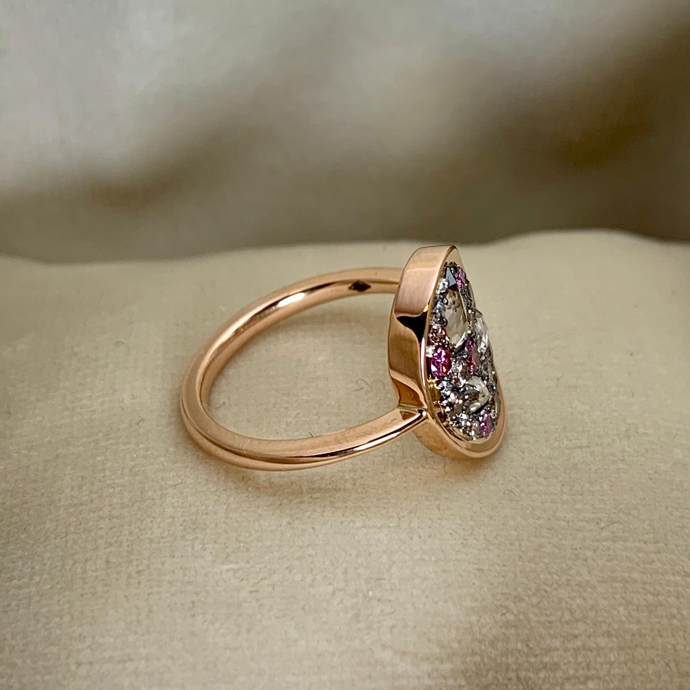 Rose Cut 0.93 Carat Pink, Fancy Chocolate Pink Diamond Pave Ring