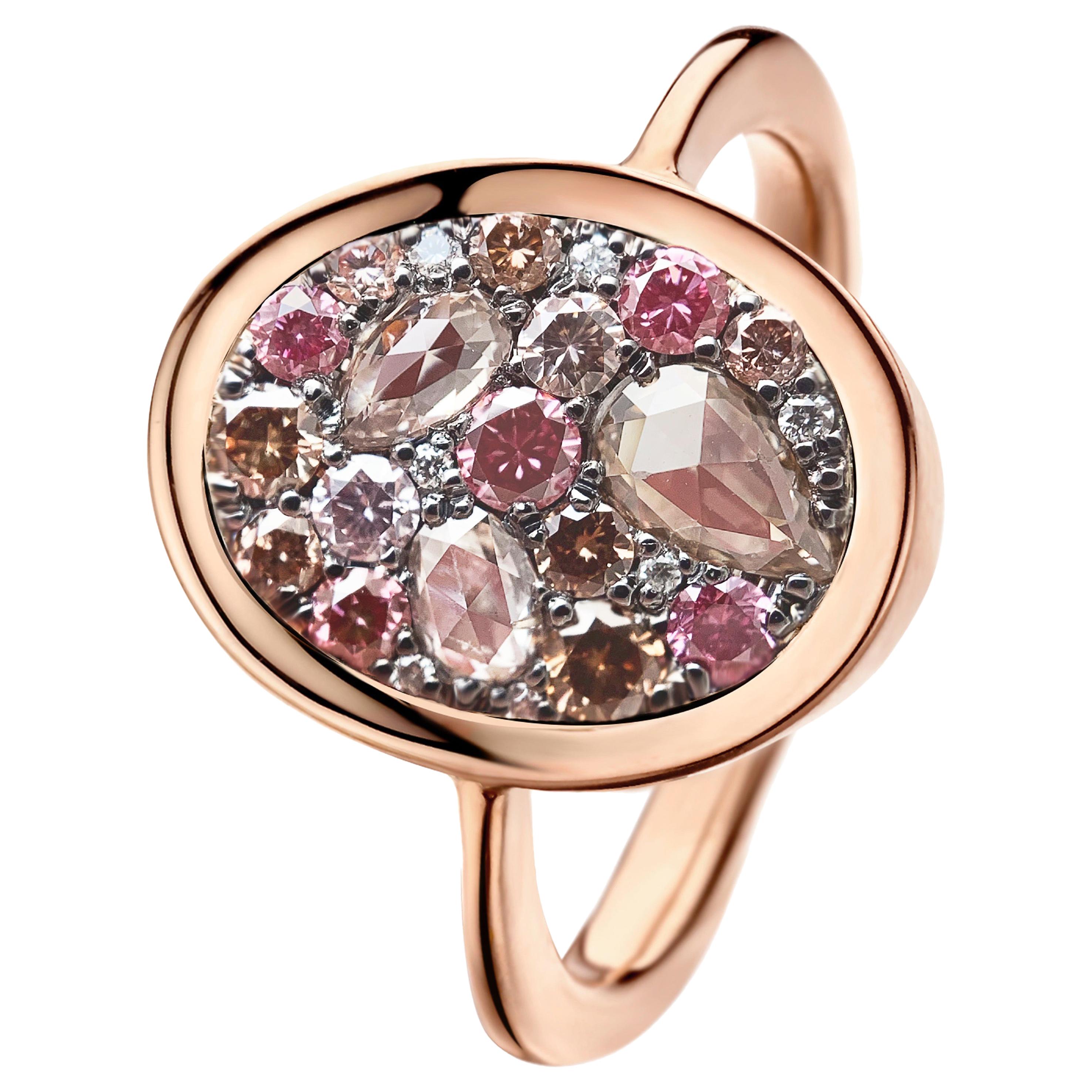 0.93 Carat Pink, Fancy Chocolate Pink Diamond Pave Ring